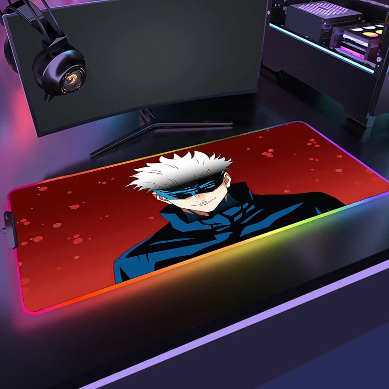 RGB Anime Gaming Mouse Mat XL with LED Lighting Non Slip Waterproof Desk Pad for Keyboard and Mouse