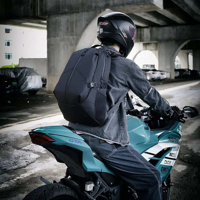 Large Capacity Water Resistant Motorcycle and Cycling Backpack with Helmet and Laptop Storage