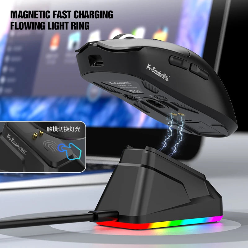 Three Mode Wireless Gaming Mouse with Bluetooth Connectivity and 12000 DPI Optical Sensor