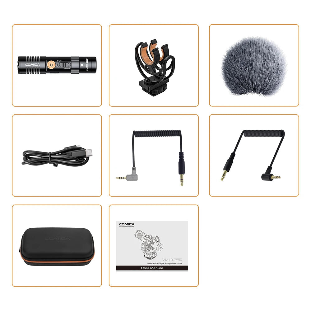 Comica VM10 Pro Shotgun Microphone with Gain Control & Deadcat for Smartphone & DSLR