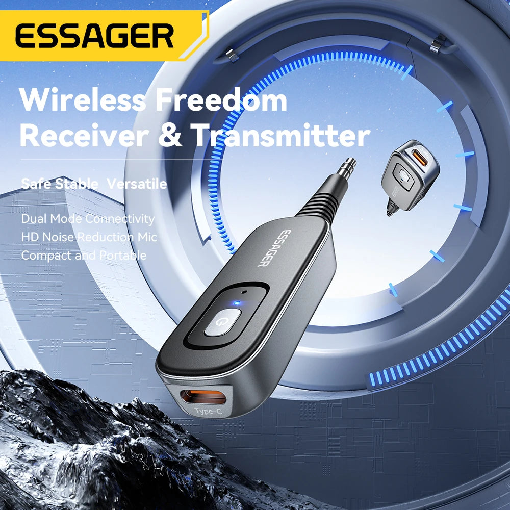 Essager Bluetooth 5.1 Audio Receiver & Transmitter with Mic, 3.5mm AUX & Type-C Adapter