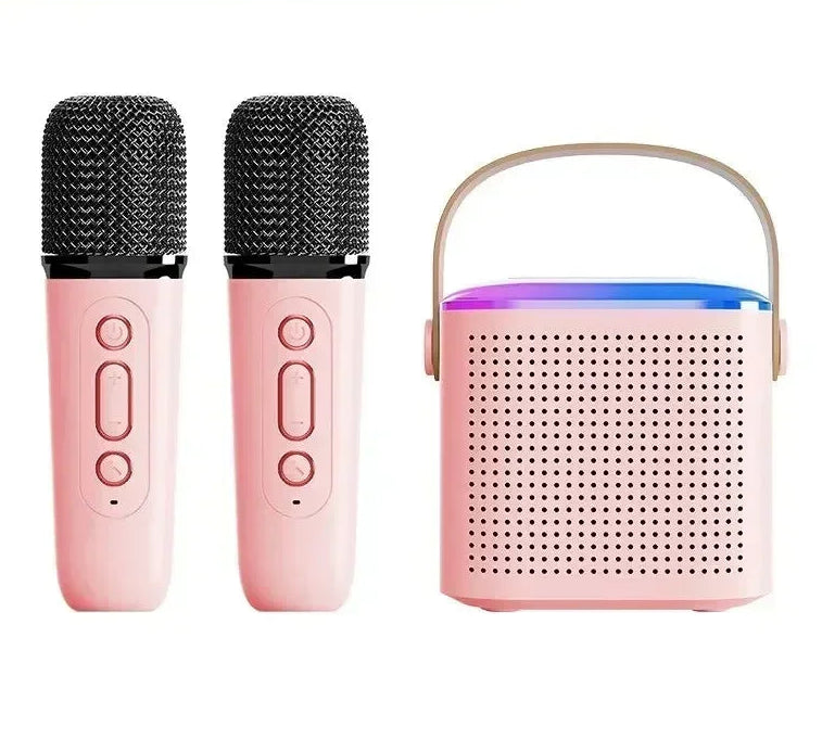 Mini Bluetooth Karaoke Machine with Dual Wireless Microphones LED Speaker for Family Parties