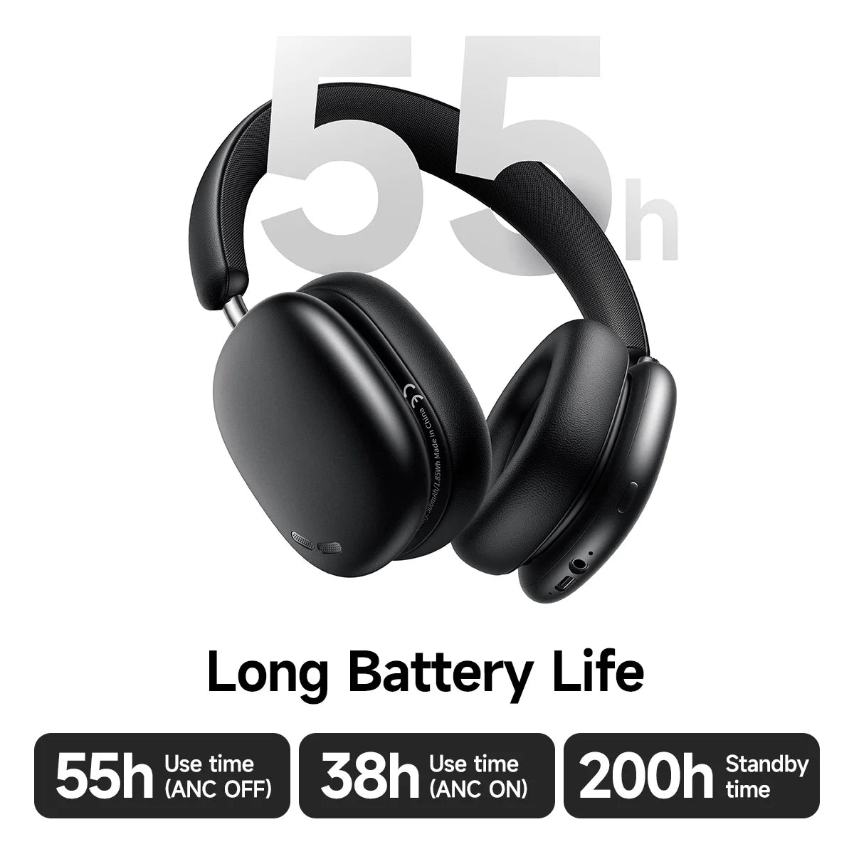 Wireless Bluetooth Over-Ear Headphones with ANC Noise Cancelling App Control Hifi Sports Headset