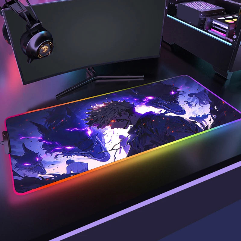 RGB Anime Gaming Mouse Mat XL with LED Lighting Non Slip Waterproof Desk Pad for Keyboard and Mouse