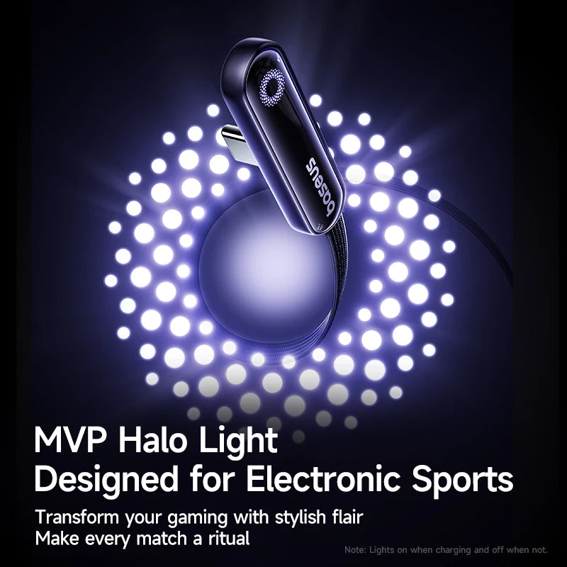Elbowed 100W USB C Fast Charging Cable with LED Light for iPhone Samsung MacBook Pro 1m 2m
