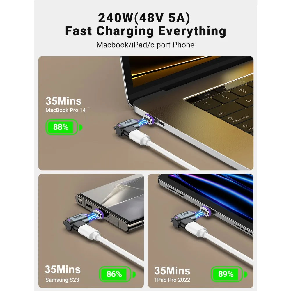 USB C Magnetic Adapter 40Gbps 8K 60Hz 240W PD Fast Charge Converter for Laptops and Devices