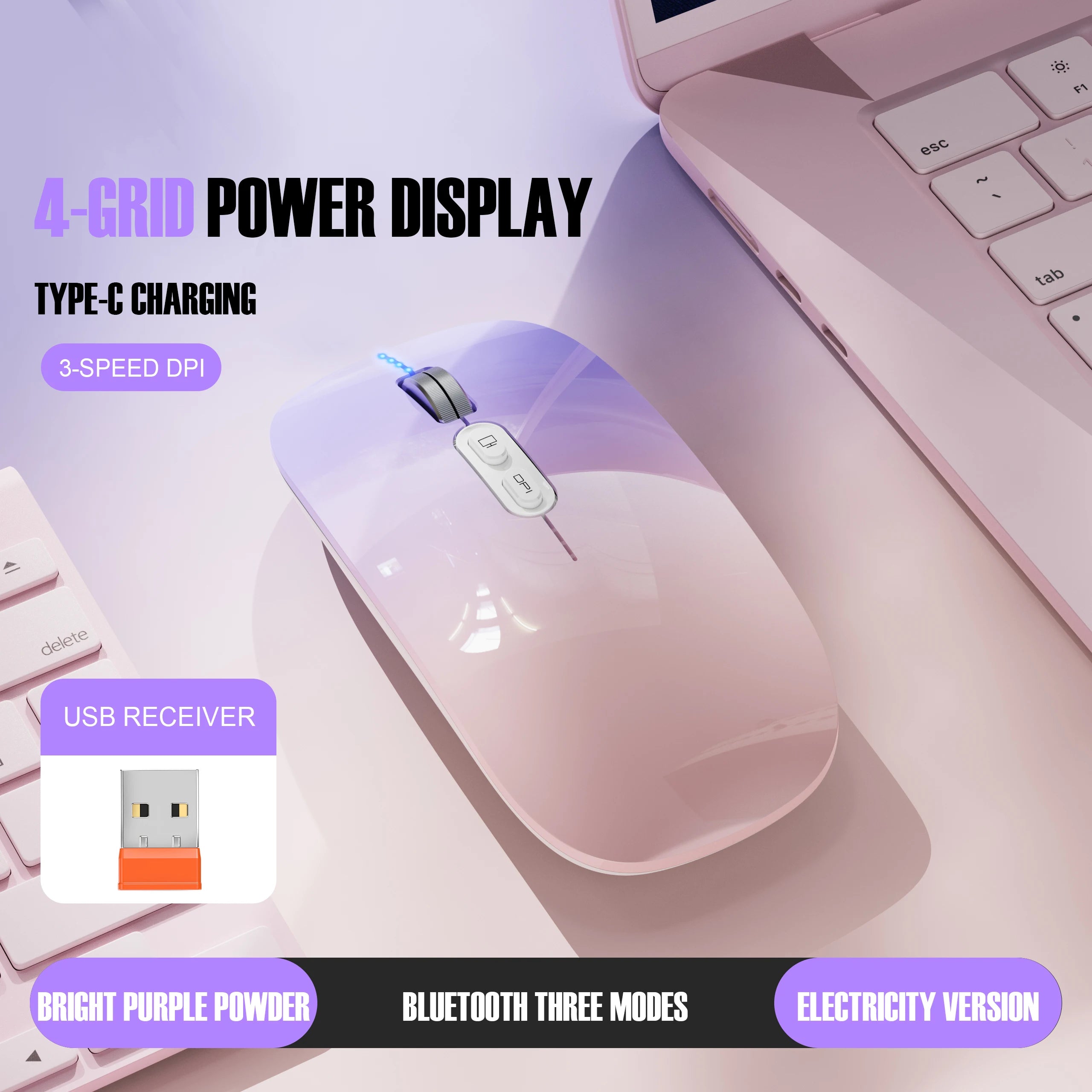 Bluetooth Dual Mode Wireless Mouse with Silent Click and Rechargeable Battery for Laptop