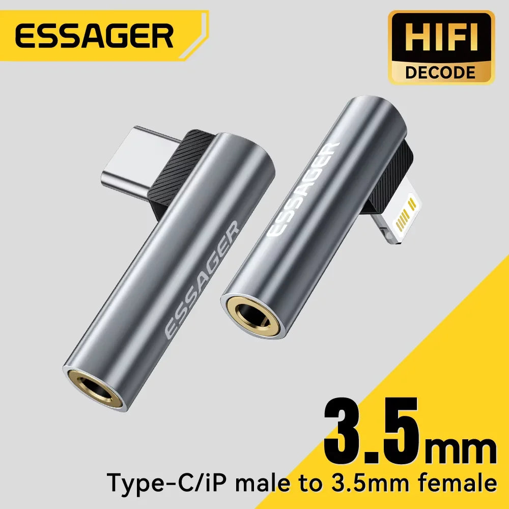 Essager L-Shape Type-C to 3.5mm Audio Adapter, Headphone Jack Converter for iPhone and Samsung