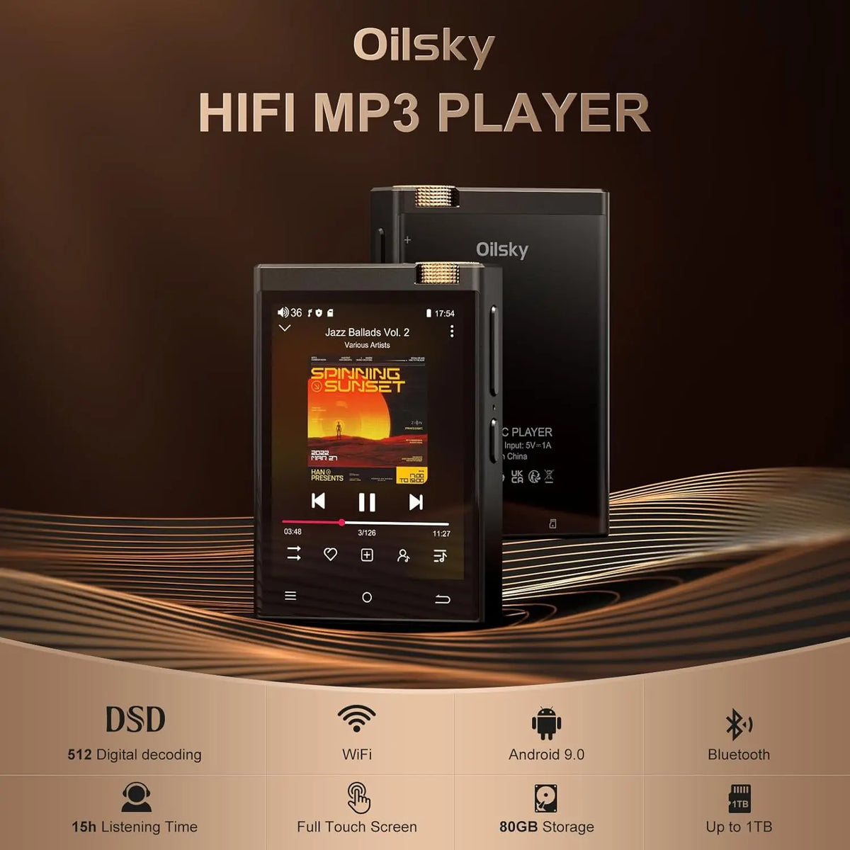 High Resolution MP3 Player with Bluetooth Wi-Fi Touchscreen and Expandable Memory up to 1TB