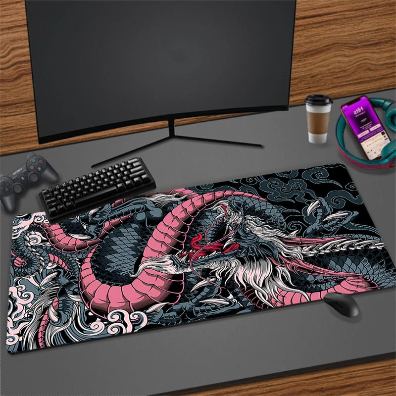 Large Extended Anti-Slip Mouse Pad for Gaming Desk with Durable Stitched Edges and Dragon Design