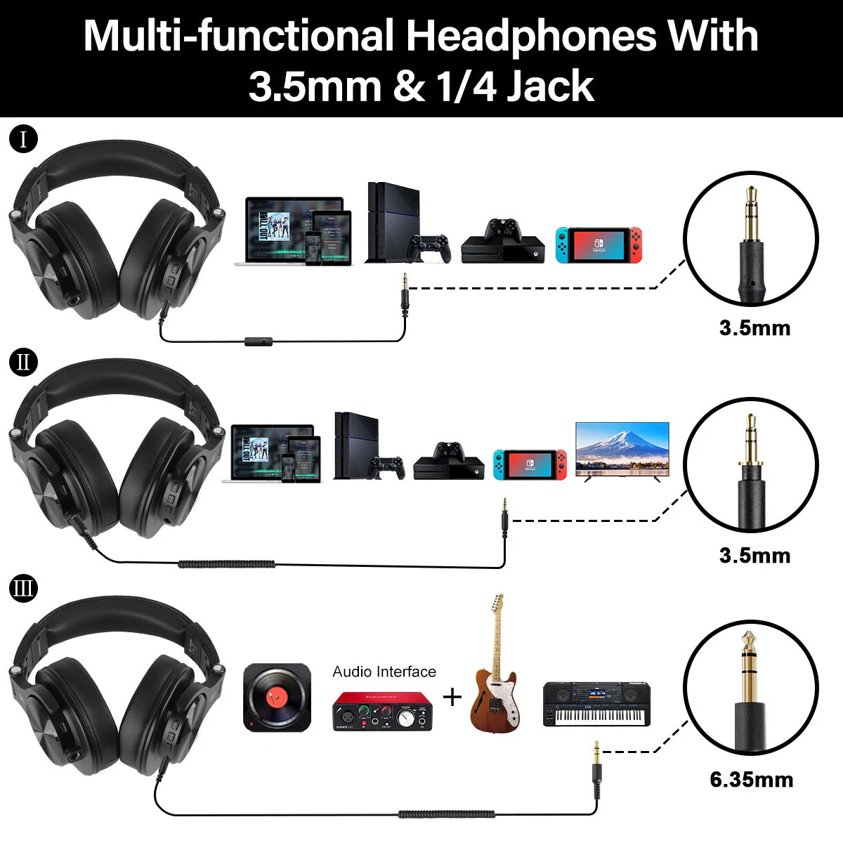 Wireless and Wired Bluetooth 5.2 Over-Ear Studio Headphones with Microphone and 72 Hour Playtime