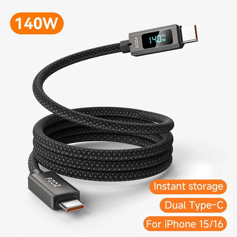 Magnetic USB-C Fast Charging Cable 1m with Lightning or Type-C Connectors for Phones and Laptops