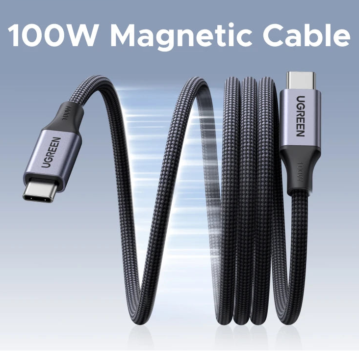 Magnetic USB-C to USB-C Cable PD 100W Fast Charging for Laptops, Phones, Tablets and Data Transfer
