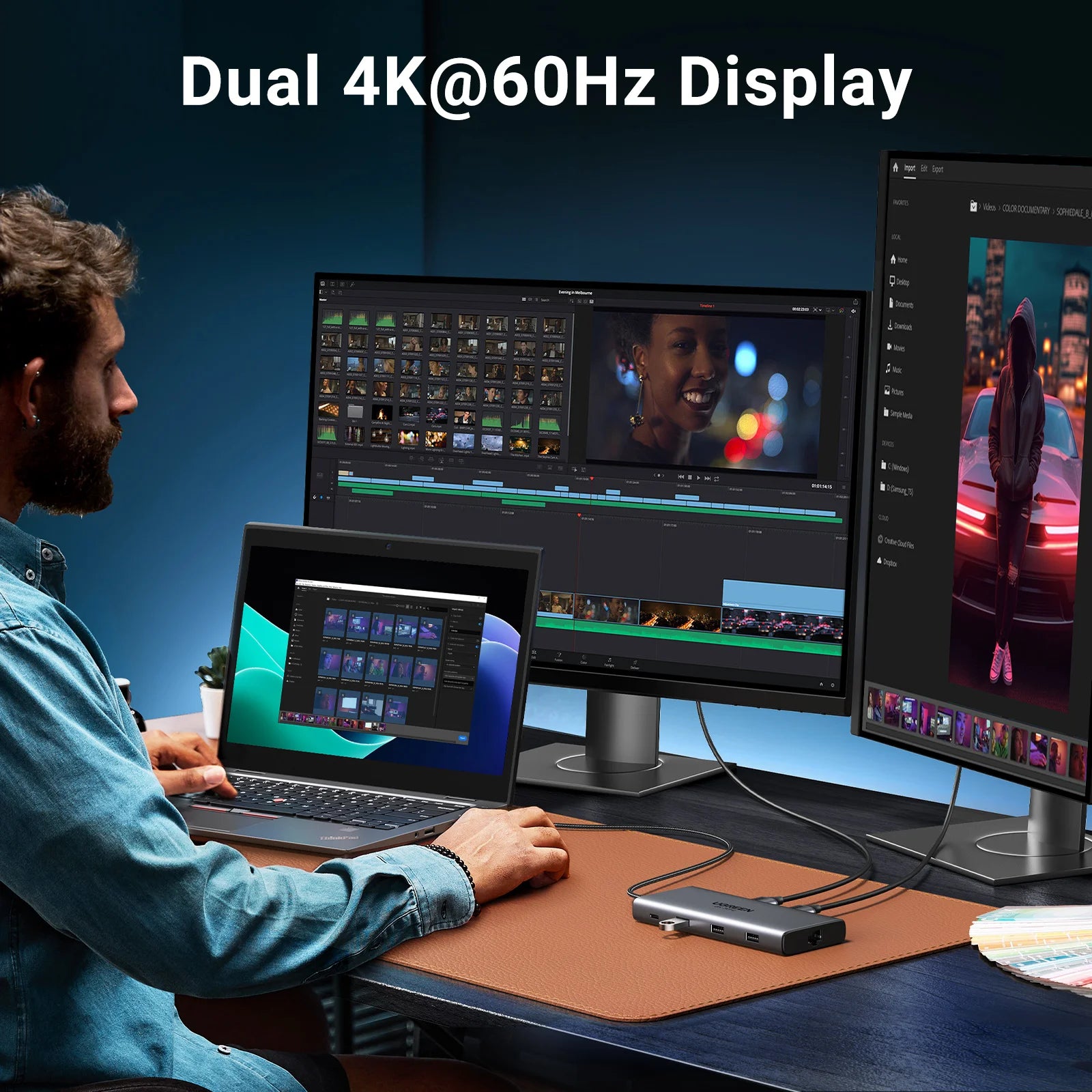 Dual HDMI USB-C Hub 10-in-1 Dock with 8K HDMI Gigabit Ethernet 100W PD USB Card Reader