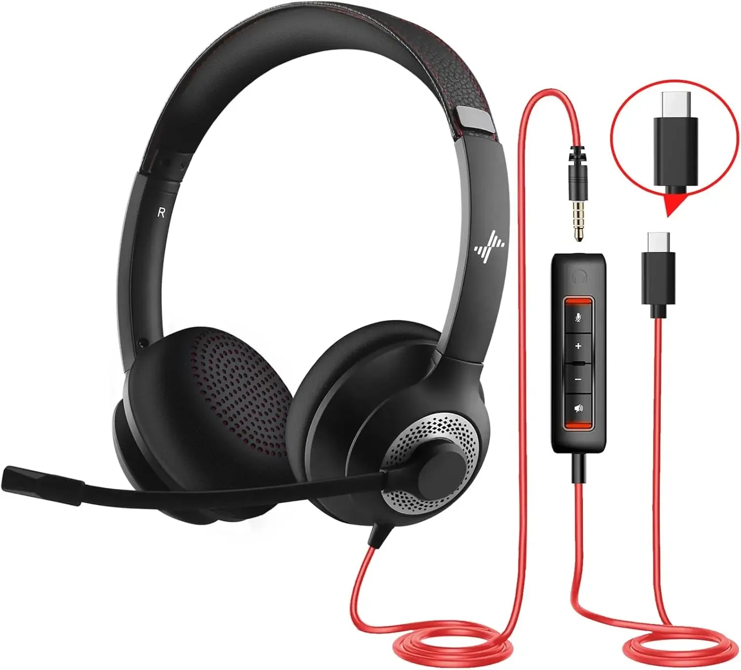 USB Wired Headset with Noise Cancelling Microphone and In-line Controls for Home Office