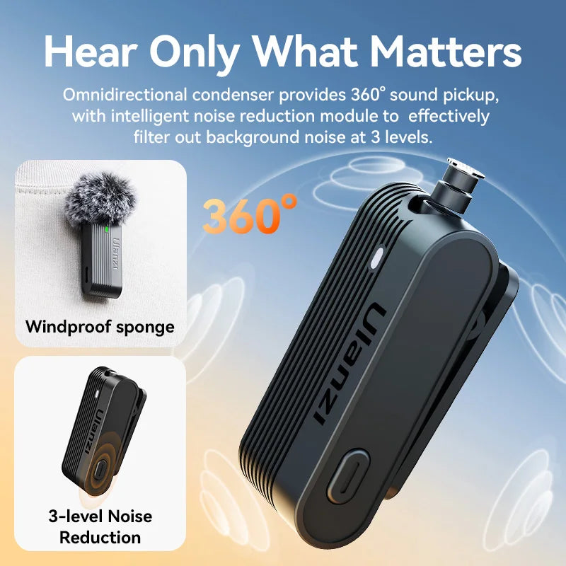 Ulanzi A100 Wireless Lavalier Microphone for iPhone 16/15 Pro, Camera & Real-Time Monitoring