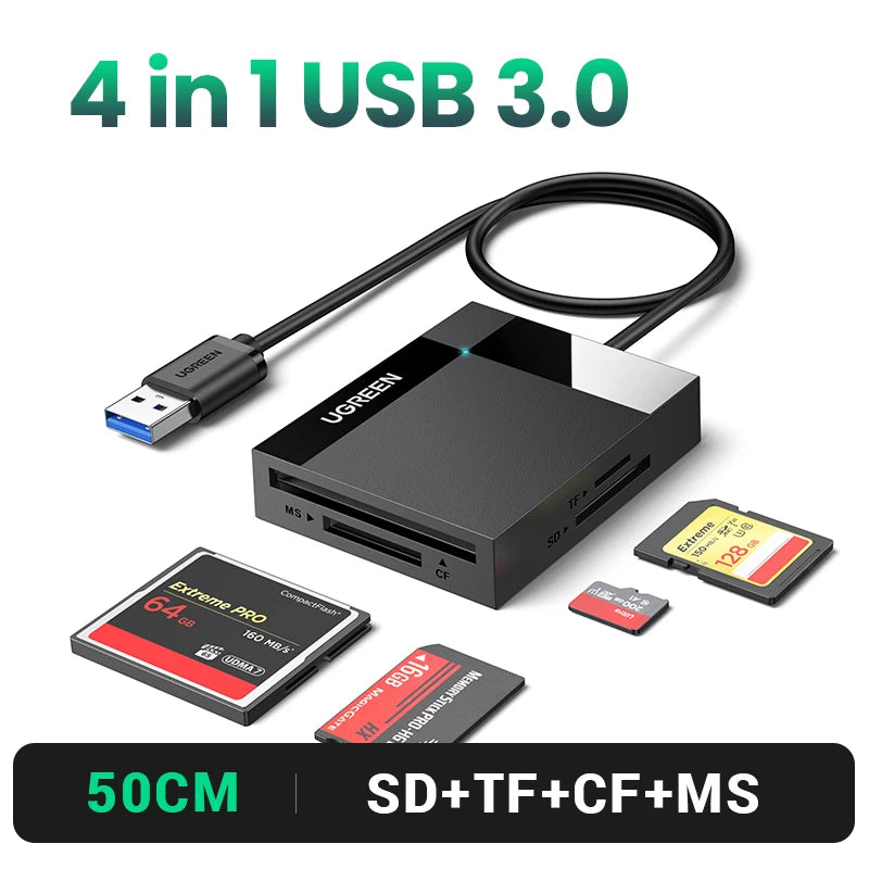 4-in-1 USB-C & USB 3.0 Card Reader SD Micro SD CF MS 5Gbps OTG Adapter for PC Laptop