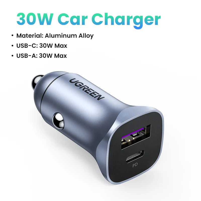 30W Car Charger USB-C Fast Charging for iPhone 17 16 15 Samsung Xiaomi Quick Charge 3.0 4.0