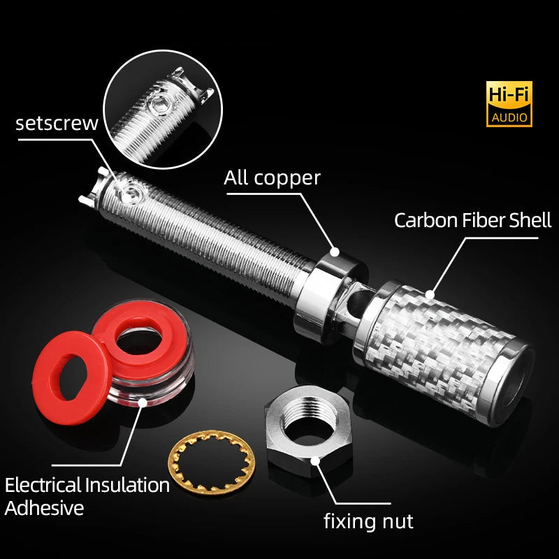 Premium Carbon Fibre Rhodium Plated Speaker Binding Posts for HiFi Amplifiers and Speakers