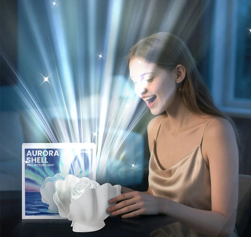 Shell Pearl Starry Sky Projection Lamp with Aurora Water Ripple Effect for Bedroom Decor