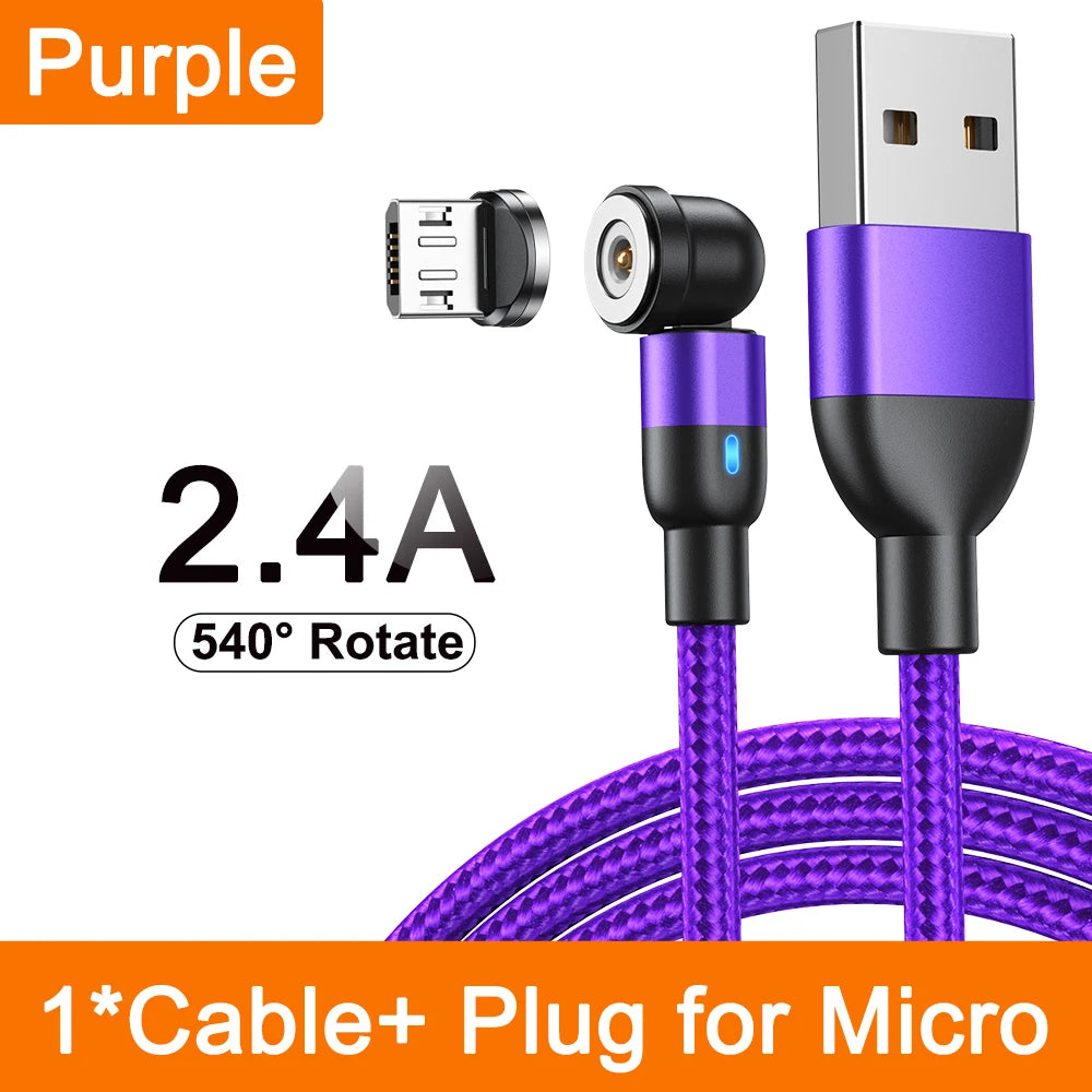 Magnetic 3 in 1 Fast Charging Cable with 540 Degree Rotate for Type C Micro USB and iPhone Devices