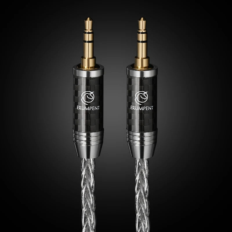 Pure Silver HiFi 3.5mm Stereo Aux Audio Cable with 8 Strands for Speaker AMP and Headphones
