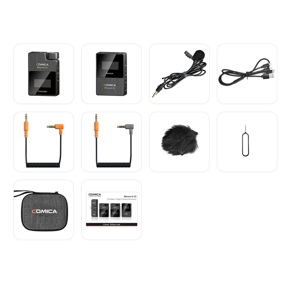Dual Channel Wireless Lavalier Microphone Set with 2.4G Connectivity for Camera and Smartphone Audio