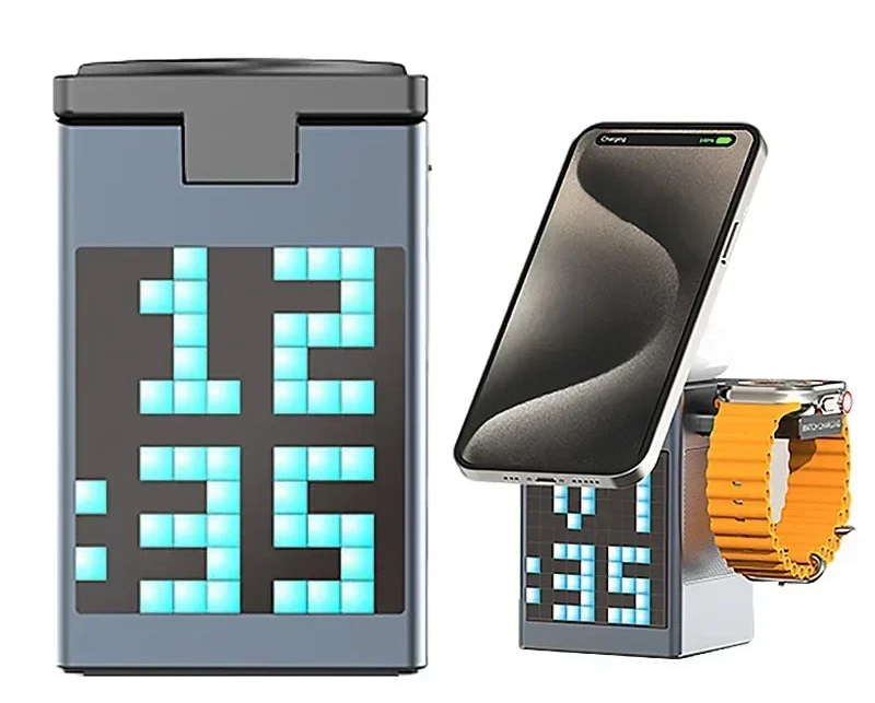 6 in 1 Magnetic Wireless Charger with Bluetooth Speaker and Alarm Clock for Apple Devices