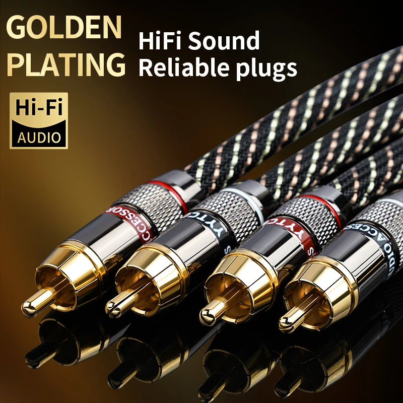 6N OFC HiFi RCA to RCA Audio Cable Gold Plated Plugs for CD Amplifier TV Systems