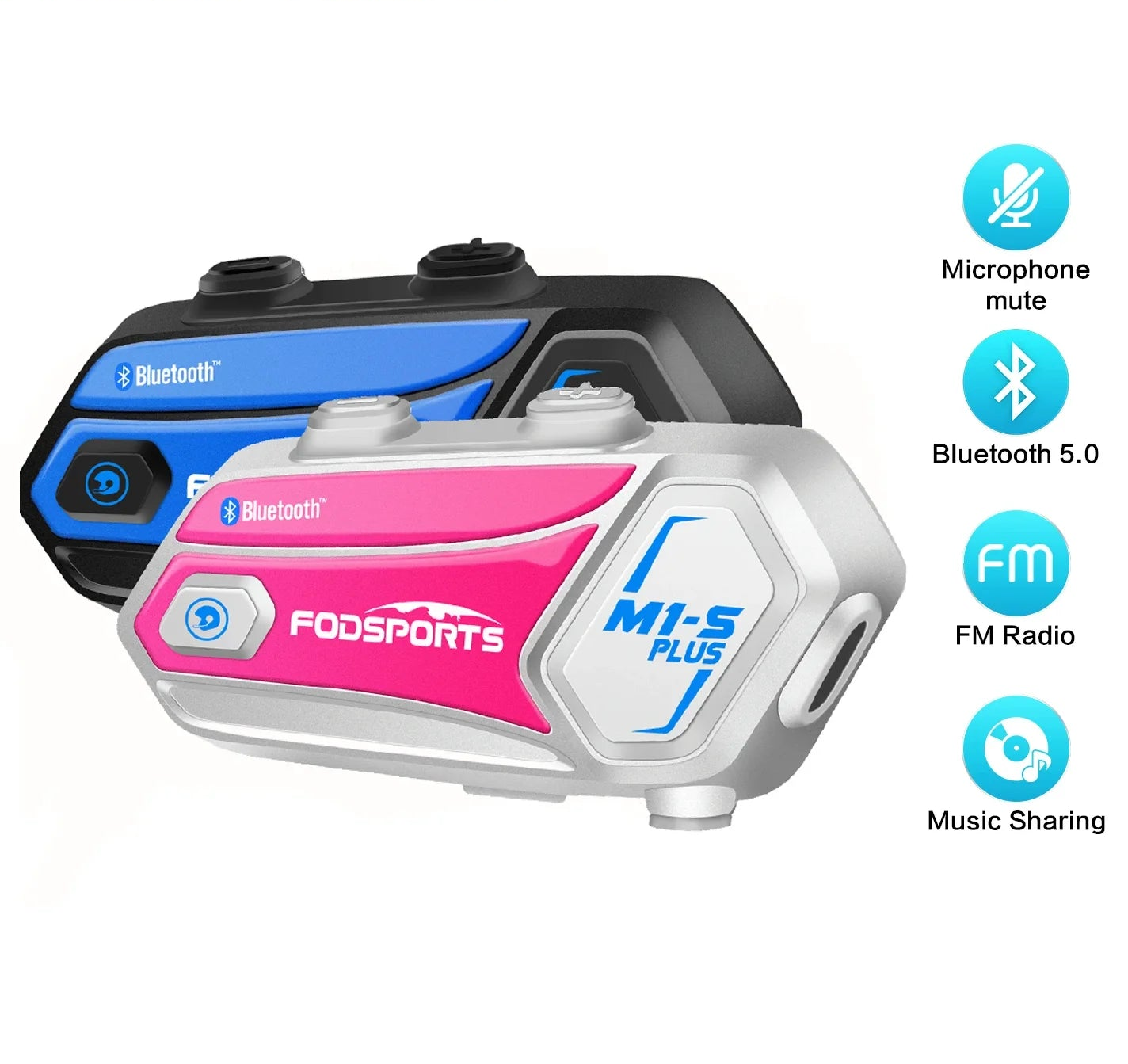 Motorcycle Helmet Bluetooth Intercom Headset with Music Sharing FM Radio Supports 8 Riders