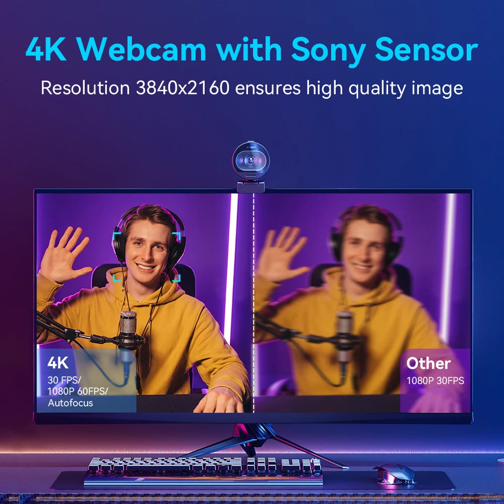Ultra HD 4K Streaming Webcam with Fast Autofocus, Dual Mics and USB Plug and Play for Live Video