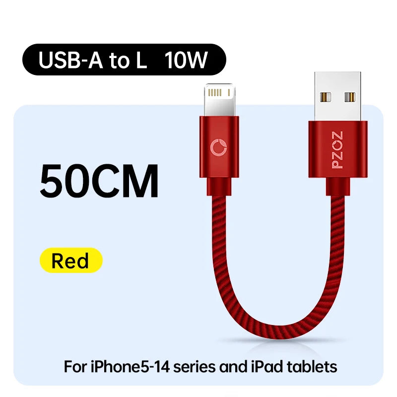 Short USB Charging Cable 25cm 50cm 1m Fast Charge Nylon Data Cord Compatible with iPhone Devices