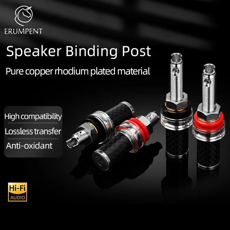 High End Carbon Fibre Pure Copper Rhodium Plated Banana Speaker Binding Post Set of 4