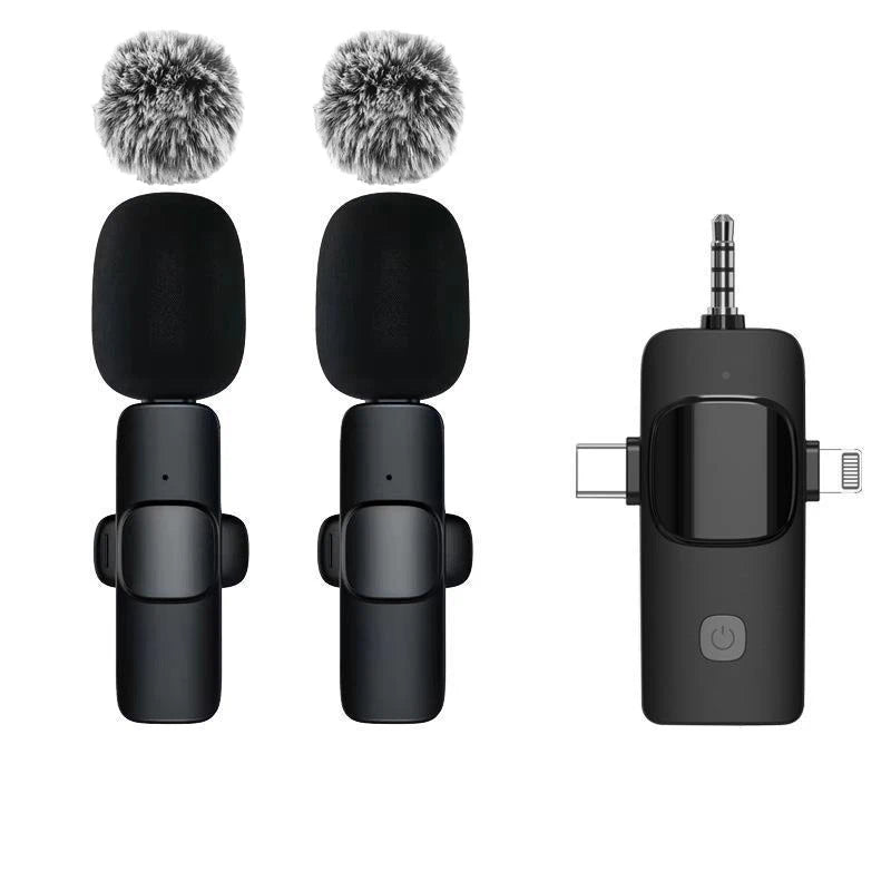 Wireless Lavalier Microphone Set for iPhone & Type-C Devices with Noise Reduction & Wind Protection