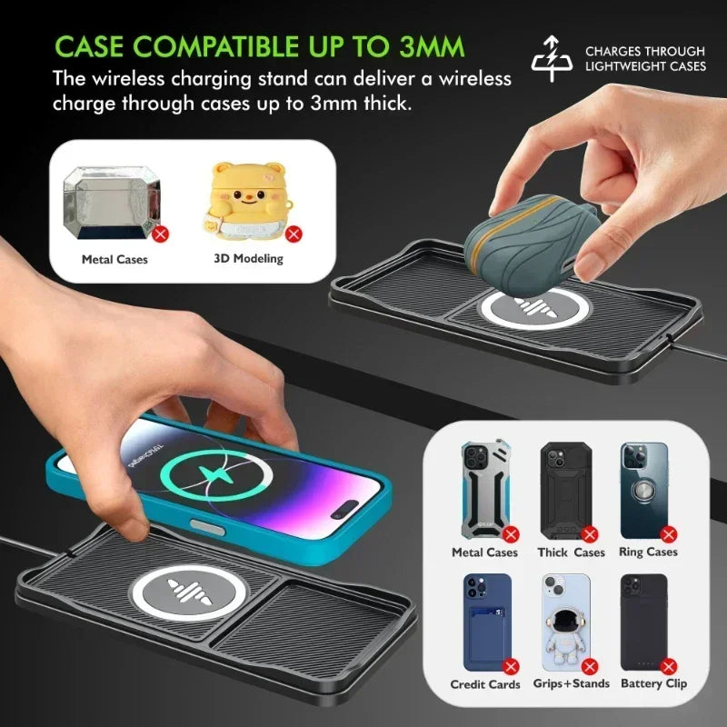 Wireless Car Charging Pad with Fast Type C Connection and Non Slip Design for Smartphones