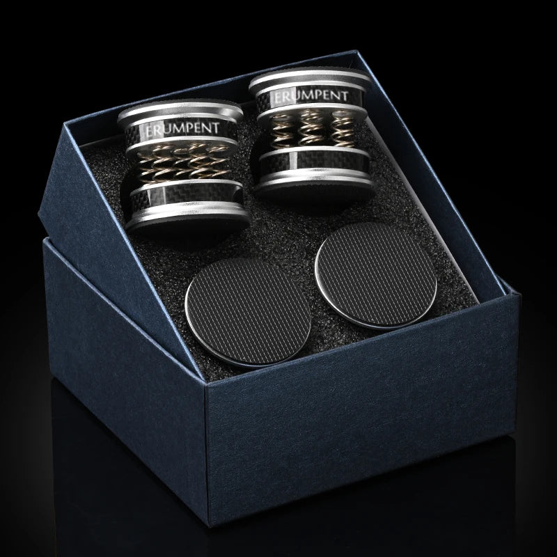 Carbon Fibre Speaker Isolation Spikes with Spring Damping Pads for Amplifiers and CD Players