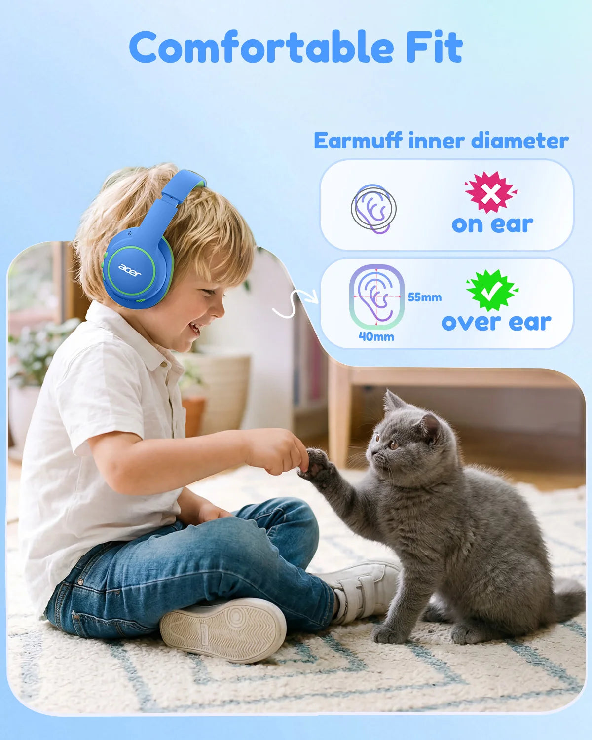 Kids Bluetooth Over Ear Headphones with Mic Safe Volume and Fast USB C Charging