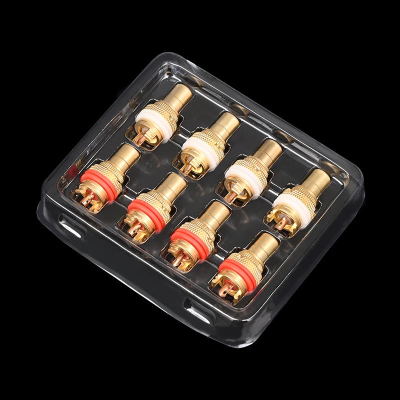8 Piece Pure Copper RCA Female Socket Connectors with Rhodium Plating for HiFi Audio