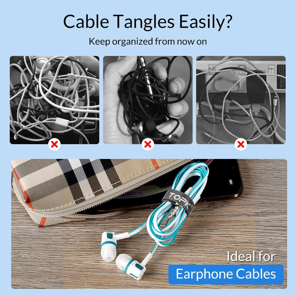 Reusable Adjustable Nylon Cable Organiser Ties for Mouse Earphones and Wires with Loop Strap