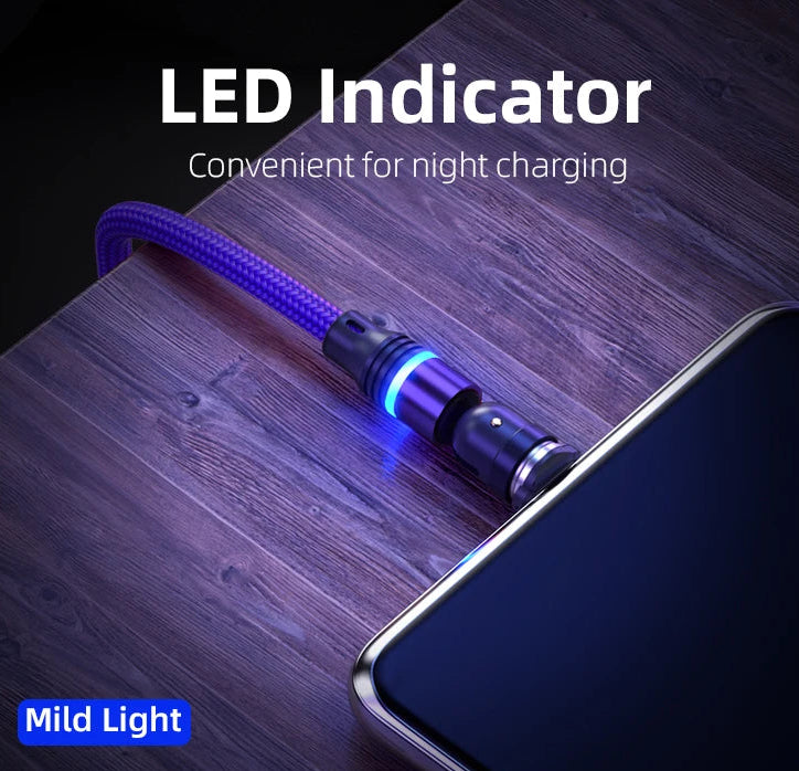 3 in 1 540 Degree Rotating Magnetic Charging Cable with LED Connector for Type C Micro iPhone