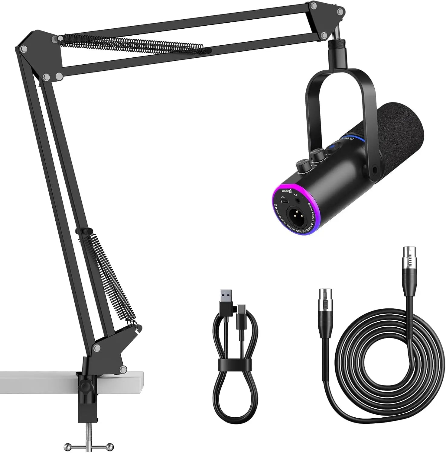 USB XLR Dynamic Microphone for Gaming Streaming and Podcast Recording with RGB Lighting