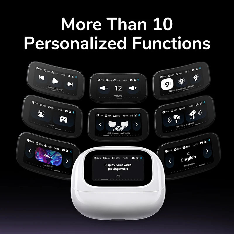 Wireless Bluetooth Earbuds with LCD Smart Screen, 52dB ANC, Spatial Audio, Low Latency Mode