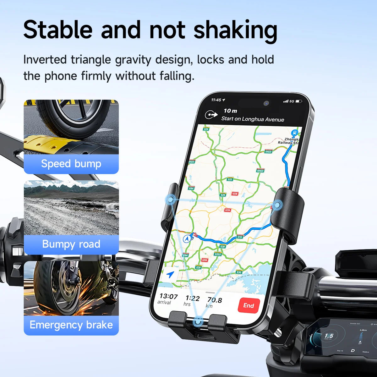 Universal 360° Rotating Motorcycle and Bicycle Phone Holder Clip Mount for Large Smartphones
