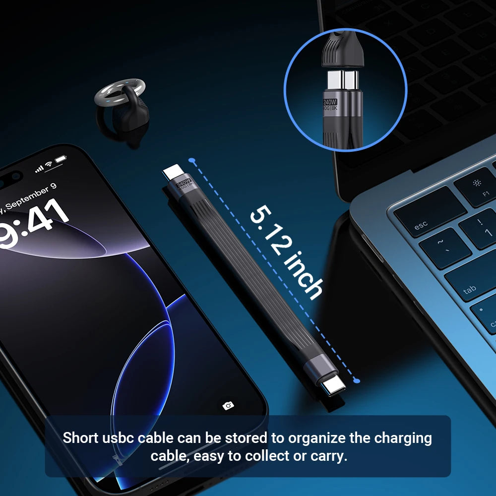 240W USB4 Type C to Type C Short Cable 40Gbps Fast Charging Data Cable for Laptop and Phone