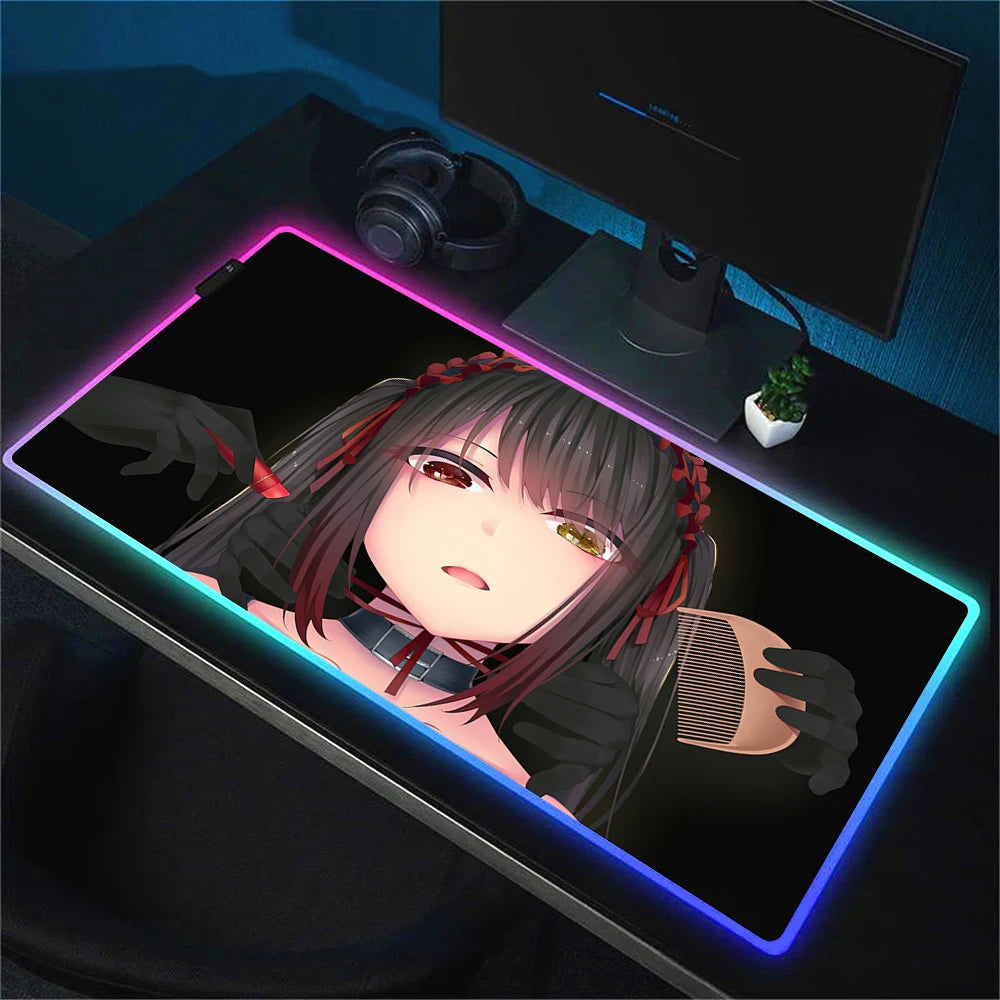 RGB Gaming Mouse Pad with Anime Design Large Non-Slip Backlit Desk Mat for Keyboard and Mouse