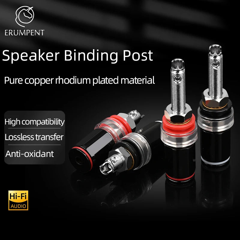 4 Piece Rhodium Plated Copper Speaker Binding Posts for HiFi Audio Banana Plug Connections