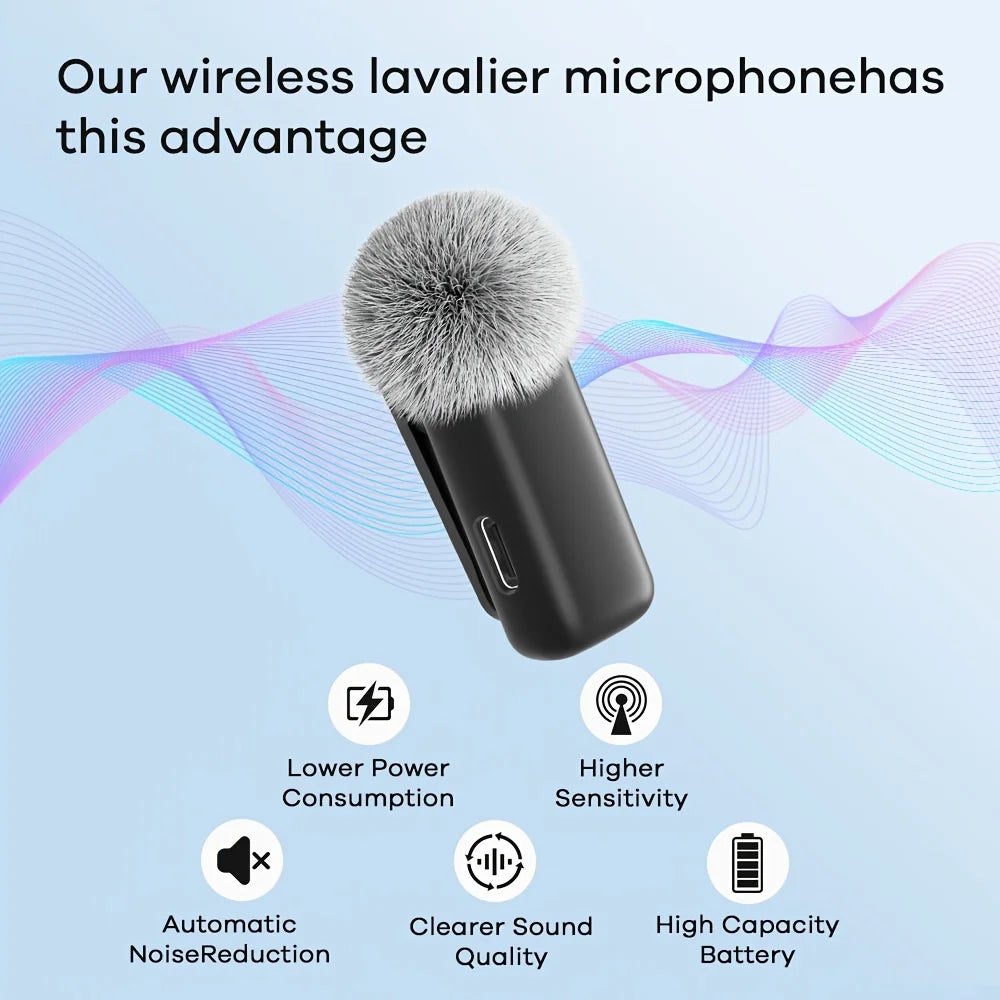Wireless Lavalier Microphone with Charging Case Noise-Cancelling Clip Mic for Phones and Laptops