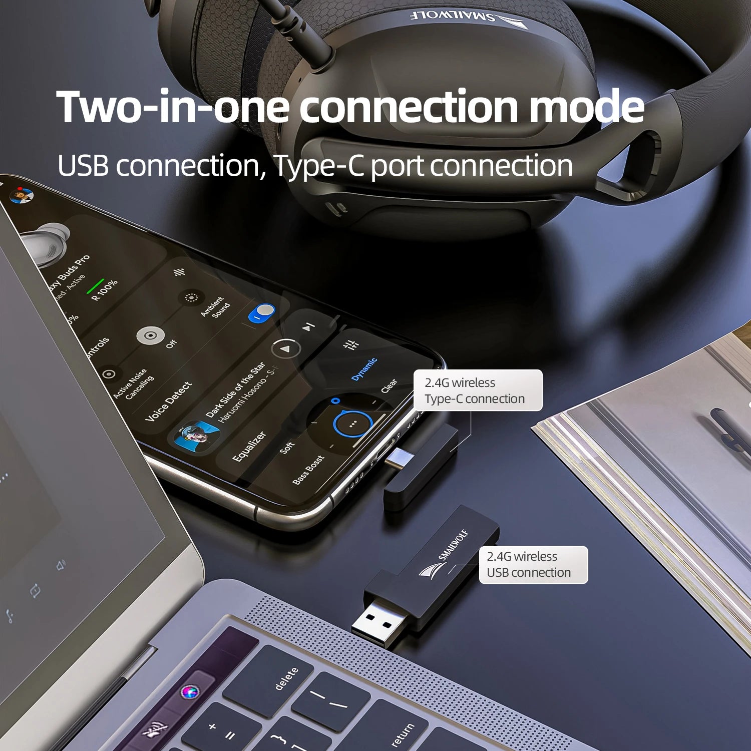 Wireless Bluetooth Three Mode Gaming Headset with Microphone and Lightweight Design