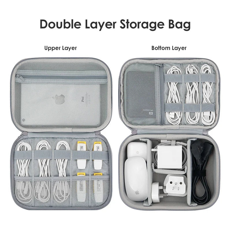 Double Layer Hard EVA Electronics Storage Case for Cables Chargers Earphones and Travel Accessories