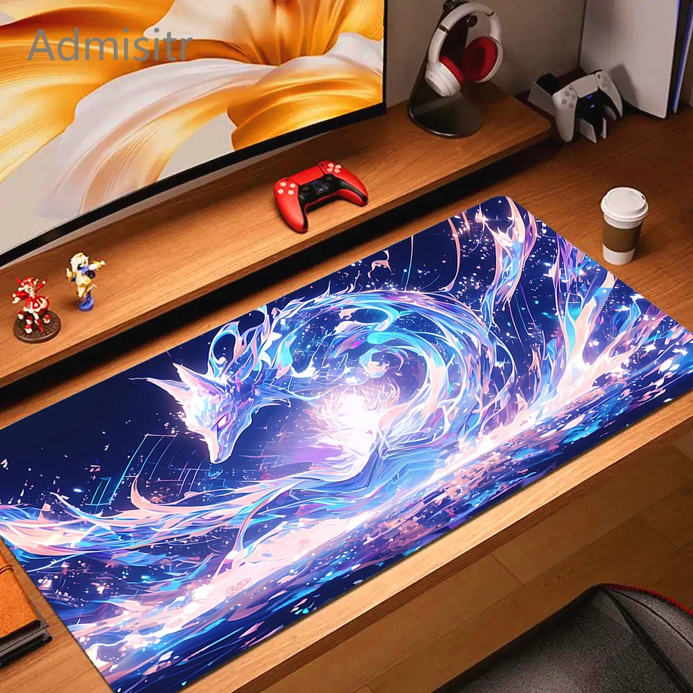 XXL Cartoon Fox Gaming Mouse Pad Non-Slip Rubber Desk Mat for Computer and Office Use